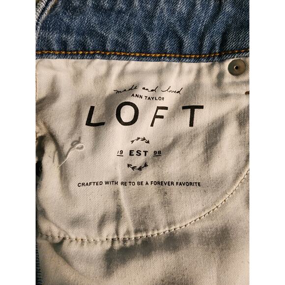 LOFT Plus Blue Diamond Print Cut Off Denim Shorts  Size 20 - Picture 3 of 5